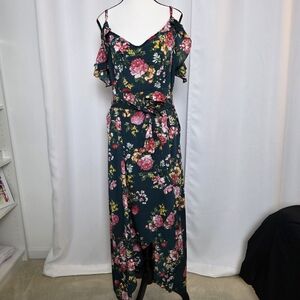 SHEIN Teal Floral Print Dress